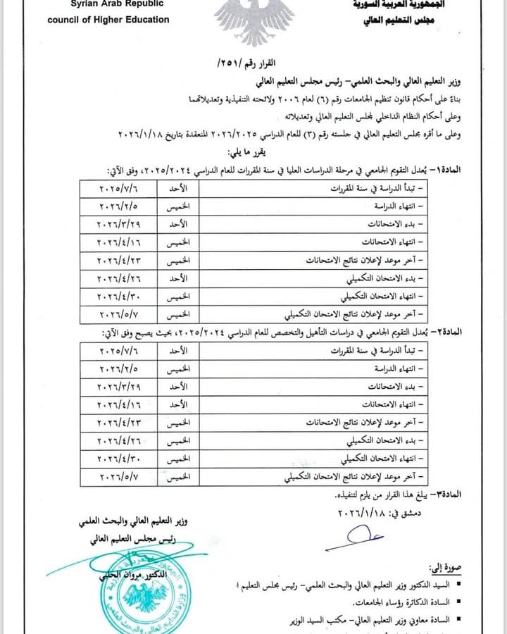قرار وزارة التعليم العالي والبحث العلمي بتعديل التقويم الجامعي لطلاب الدراسات العليا_  #الراعي_كل_الجامعات_في_موقع_واحد